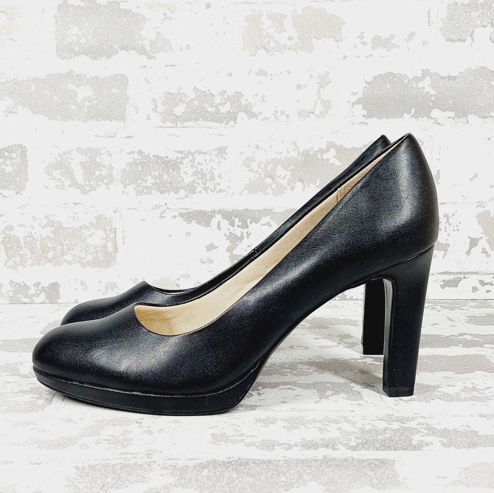 New LifeStride Julia Faux Leather Almond Toe Black Business Casual Pumps D100
